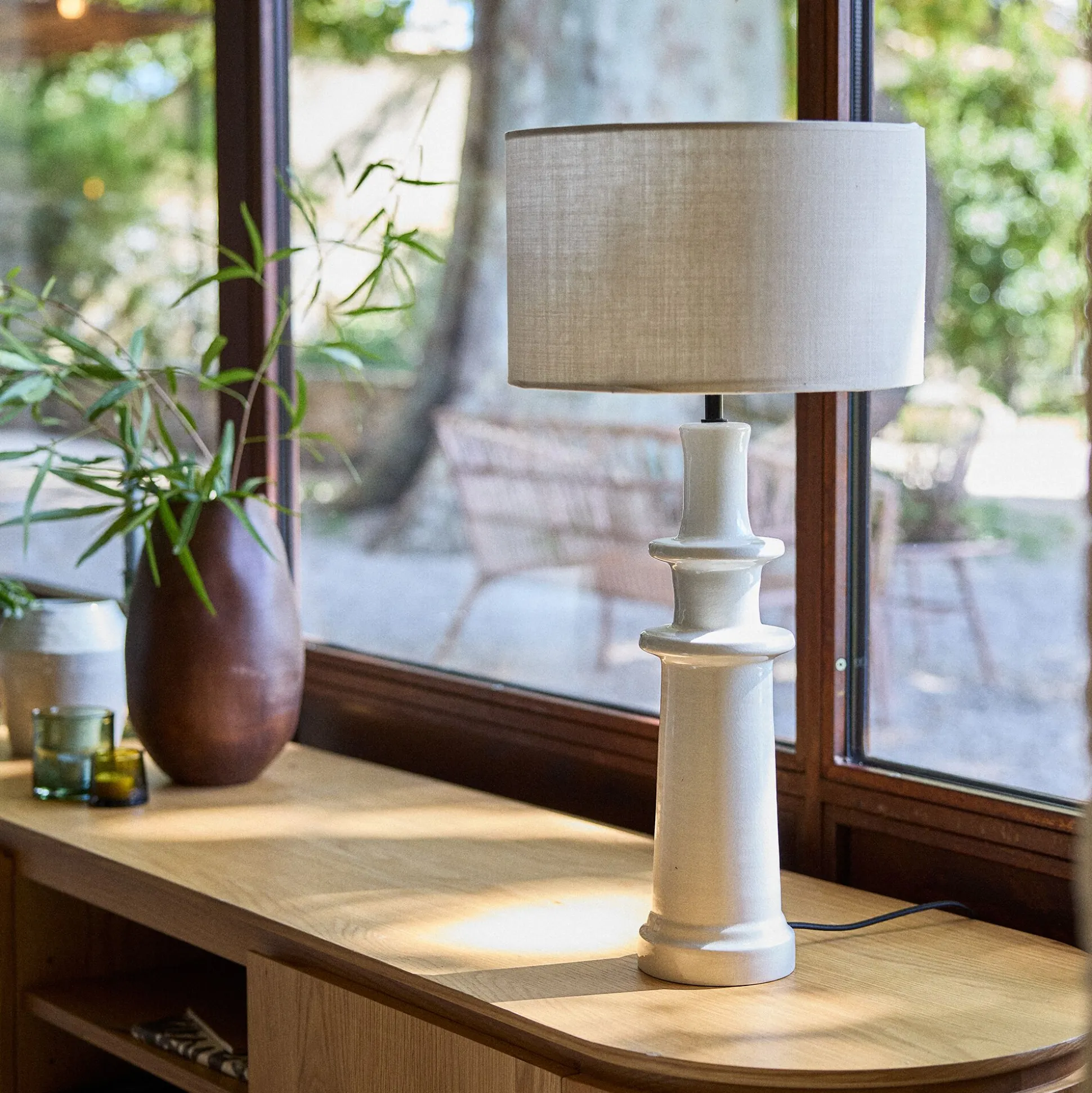 Abat-jour conique en tissu D40cm - blanc