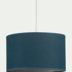 Abat-jour cylindrique en coton D40cm - bleu figuerolles