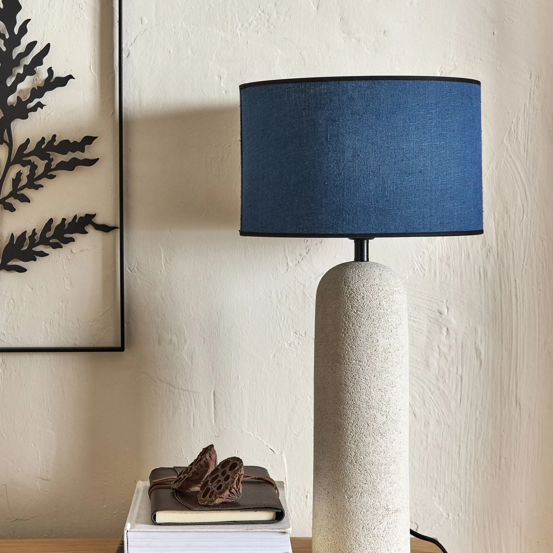Abat-jour cylindrique en lin D32cm - bleu santorin