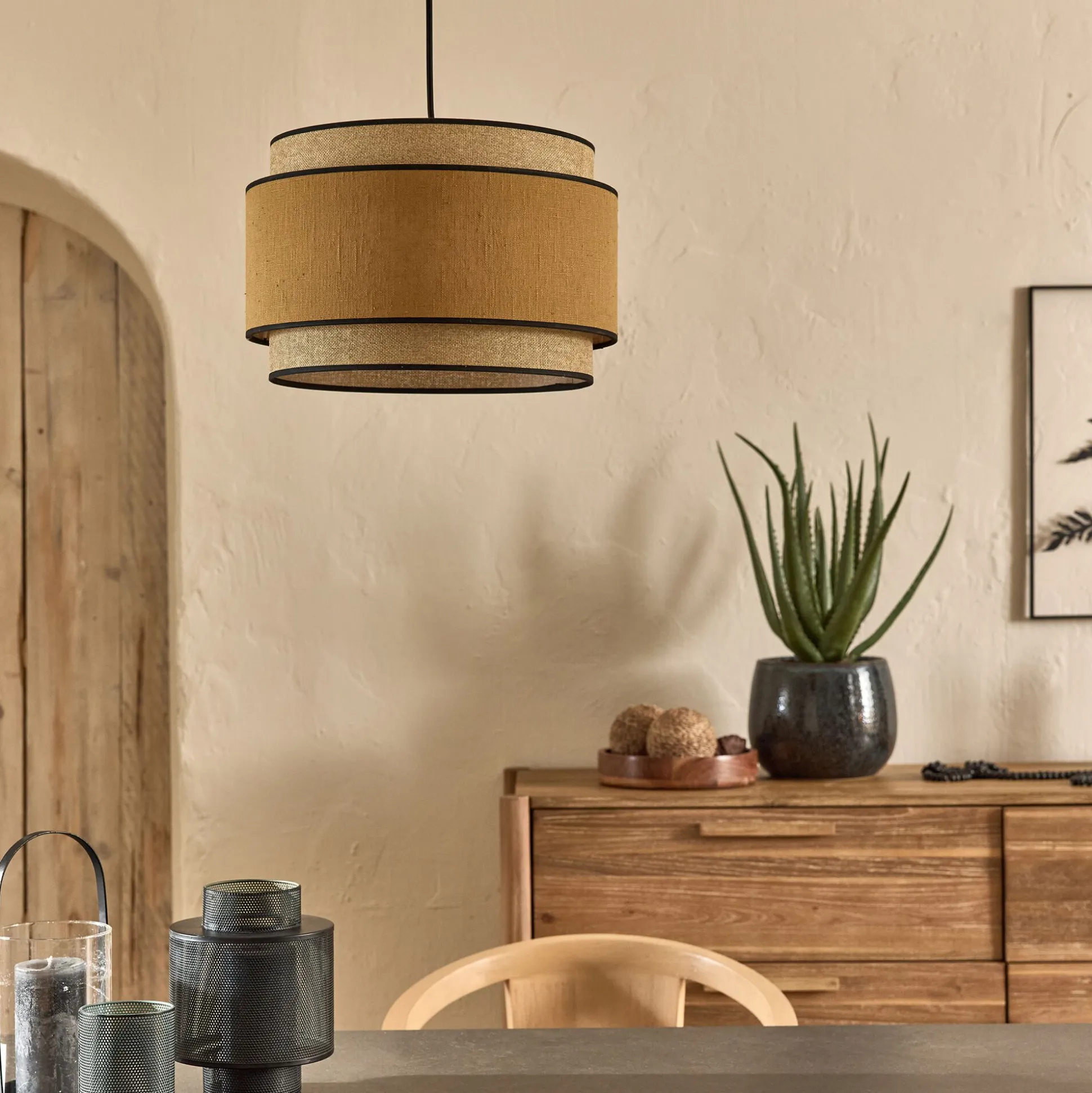 Abat-jour cylindrique en tissu D38cm - jaune miel