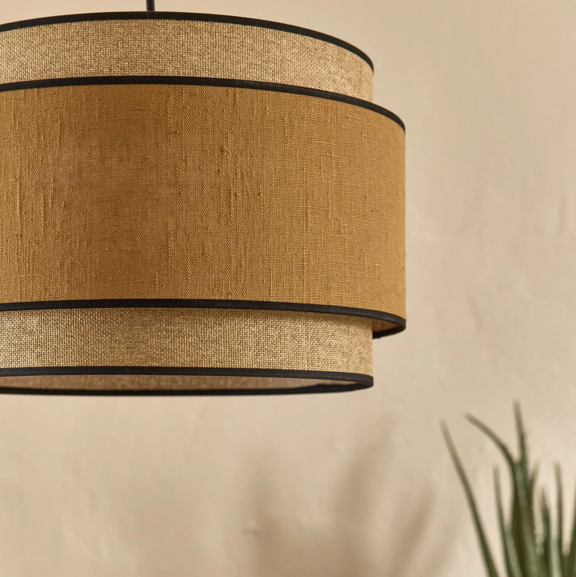 Abat-jour cylindrique en tissu D38cm - jaune miel