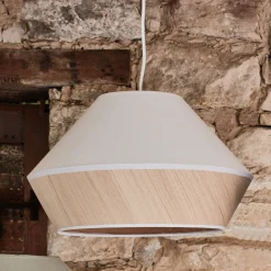 Abat-jour en chêne et tissu D40cm - blanc