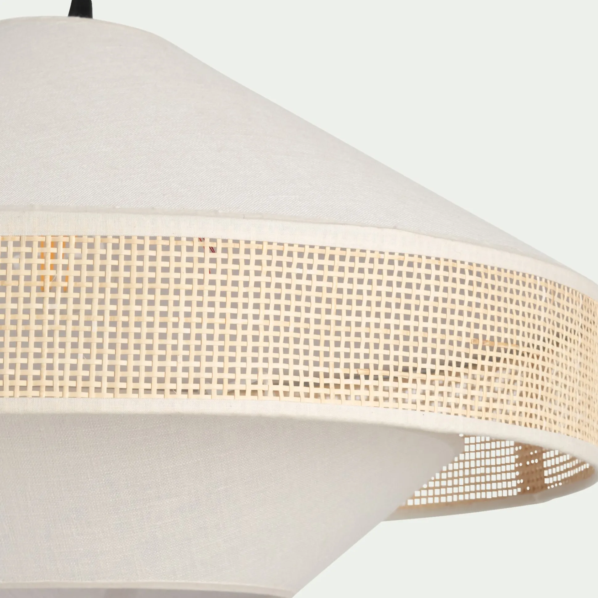 Abat-jour en lin et cannage D50cm - blanc