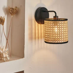 Applique électrifiée en rotin - naturel D15cm
