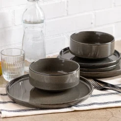 Assiette creuse en grès émail réactif D15,5cm - vert