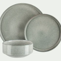 Assiette creuse en grès émail réactif D15,5cm - gris clair
