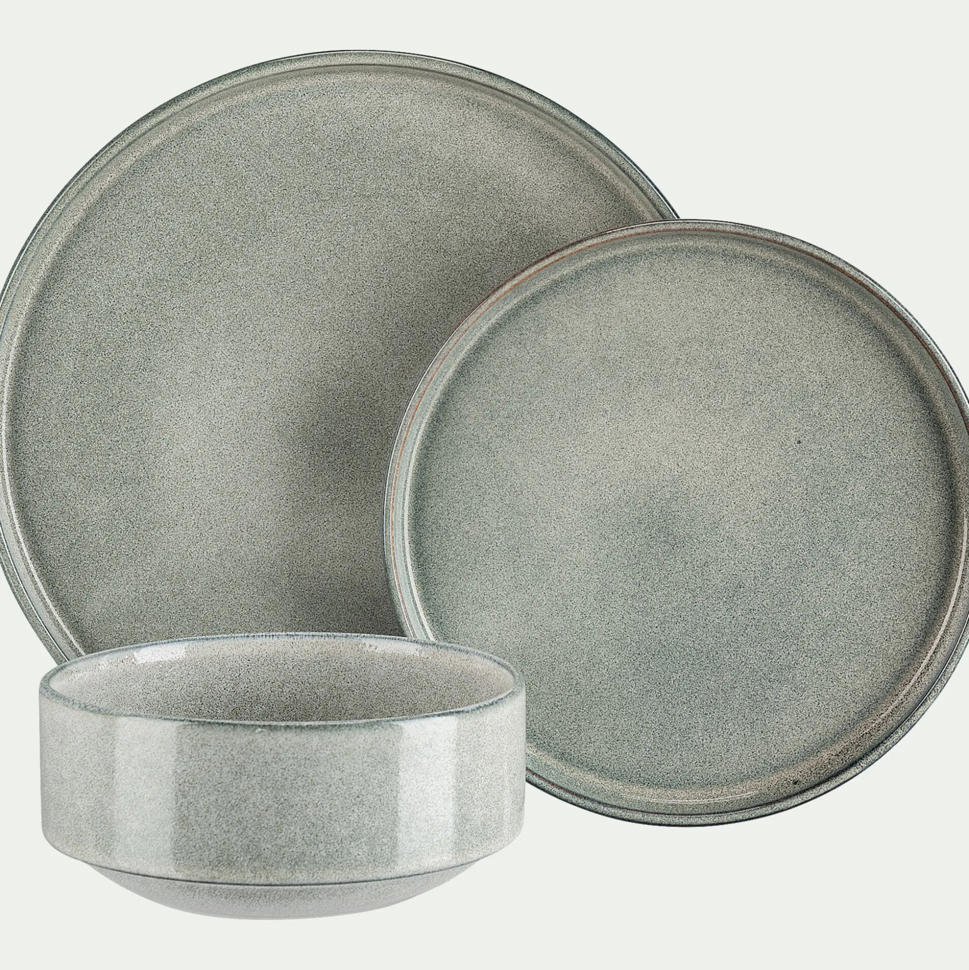 Assiette creuse en grès émail réactif D15,5cm - gris clair