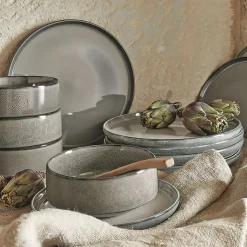 Assiette creuse en grès émail réactif D15,5cm - gris clair