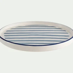 Assiette à dessert en céramique D20cm à rayures - blanc
