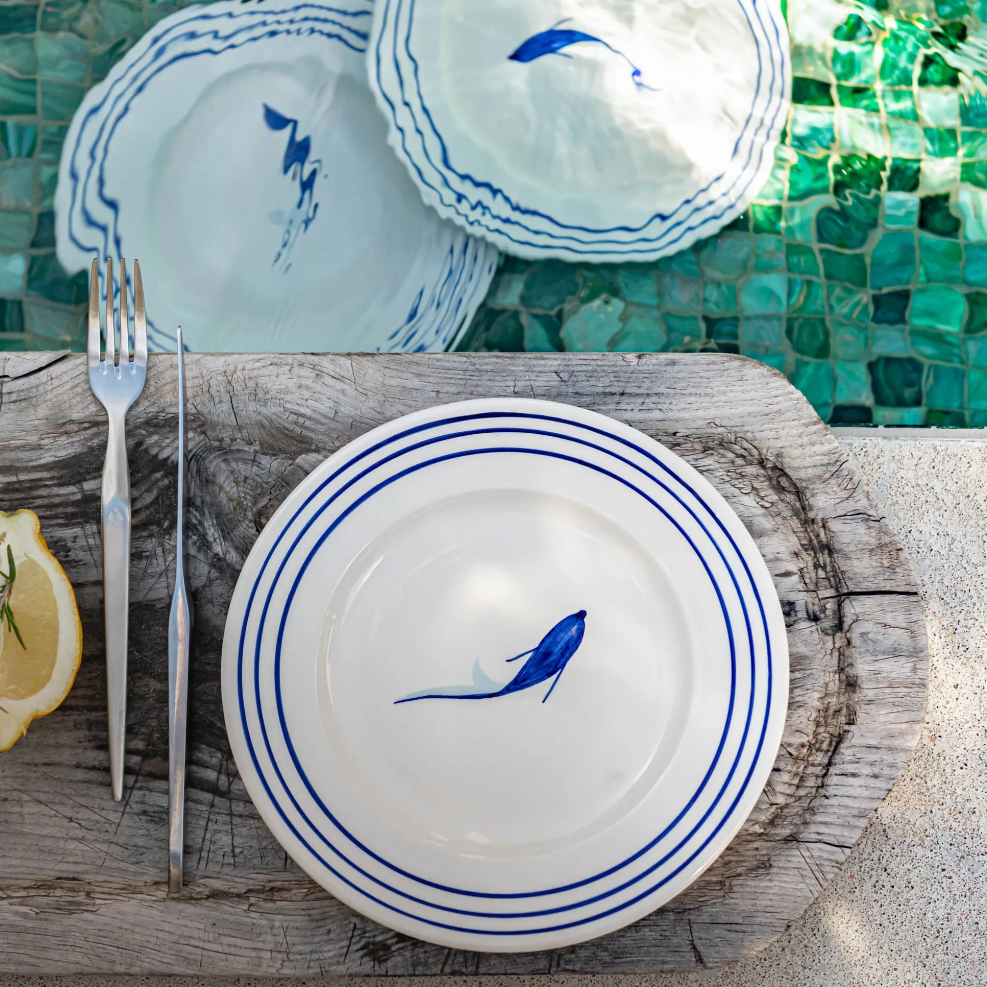 Assiette à dessert en faïence avec motif D22cm - blanc