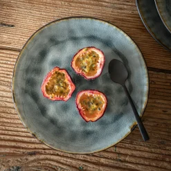 Assiette à dessert en grès émail réactif D20cm - gris