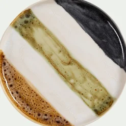 Assiette à dessert en grès peint D22,5cm - marron