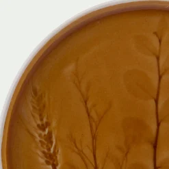 Assiette à dessert impressions végétales en grès D20cm - jaune argan