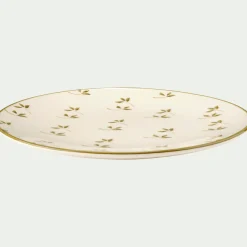 Assiette à dessert à motif floral vert en faïence D22cm - blanc