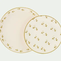 Assiette à dessert à motif floral vert en faïence D22cm - blanc