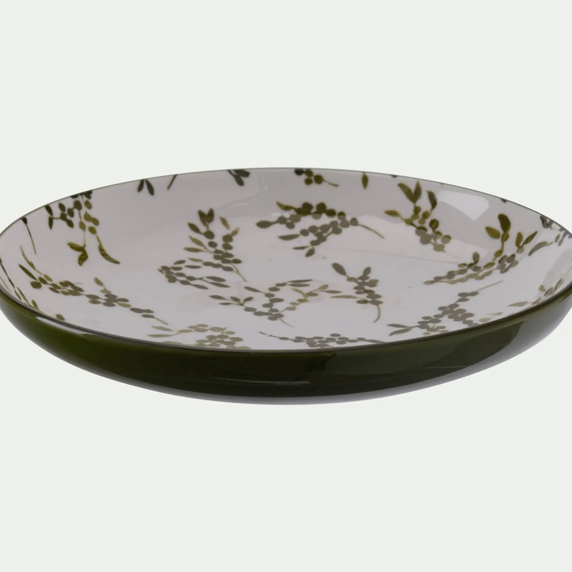 Assiette à dessert motif végétal en porcelaine D20cm - vert