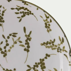 Assiette à dessert motif végétal en porcelaine D20cm - vert