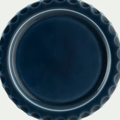 Assiette à dessert ondulée en grès D21cm - bleu