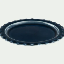 Assiette à dessert ondulée en grès D21cm - bleu