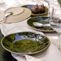 Assiette à dessert organique en grès D21cm - vert cèdre