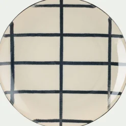 Assiette à dessert rayée en grès D21,6cm - blanc