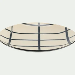 Assiette à dessert rayée en grès D21,6cm - blanc