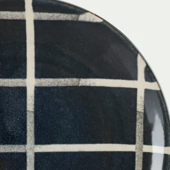 Assiette à dessert rayée en grès D21,6cm - noir