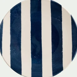 Assiette à dessert à rayures en faïence D22cm - bleu marine
