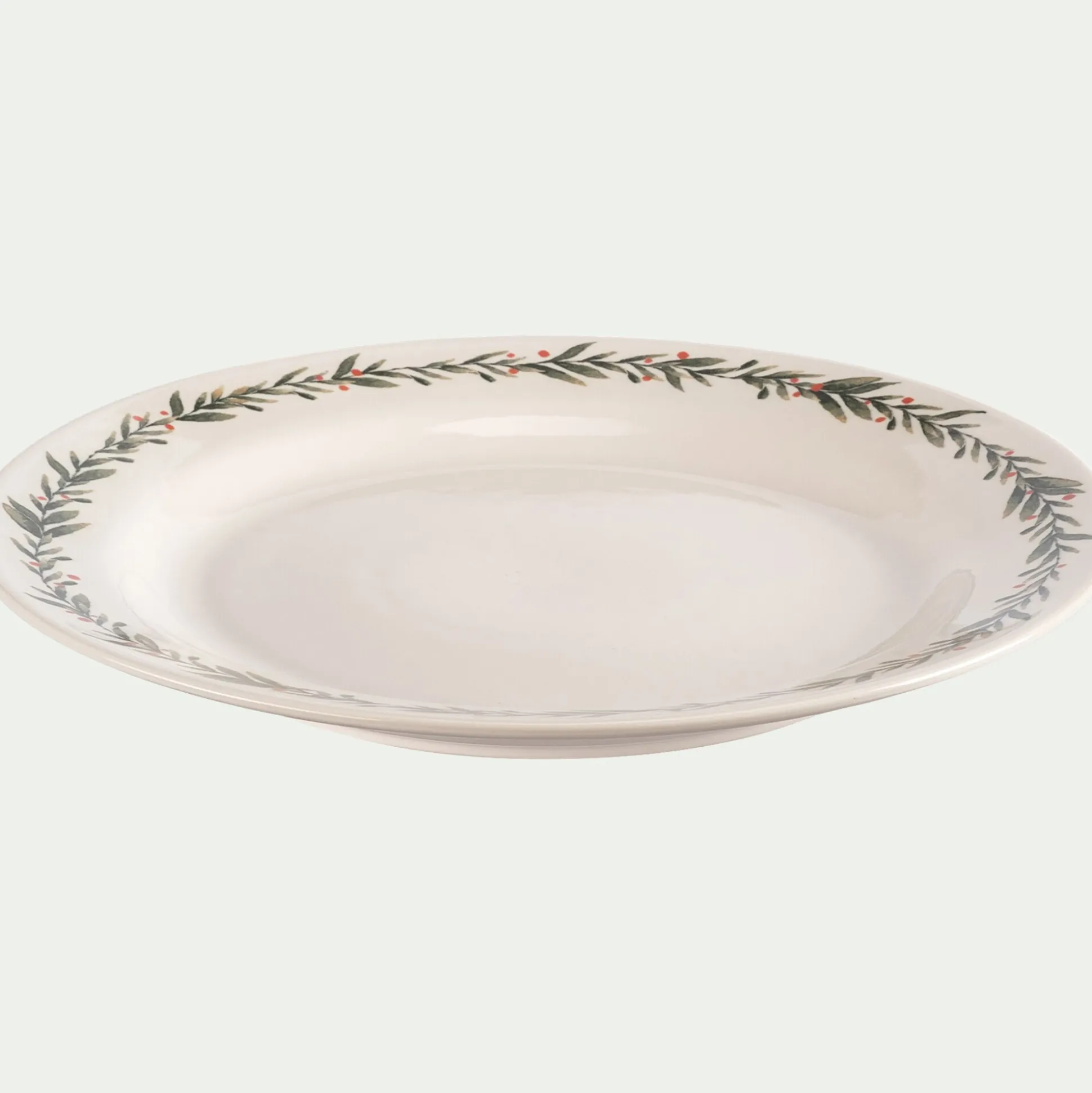 Assiette plate avec motif houx en grès D28cm - blanc