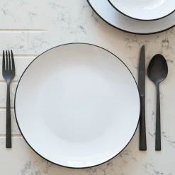 Assiette plate en grès avec liseré noir D26,8cm - blanc