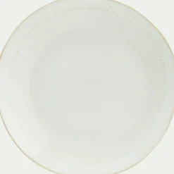 Assiette plate en grès avec liseré beige D28cm - blanc ventoux