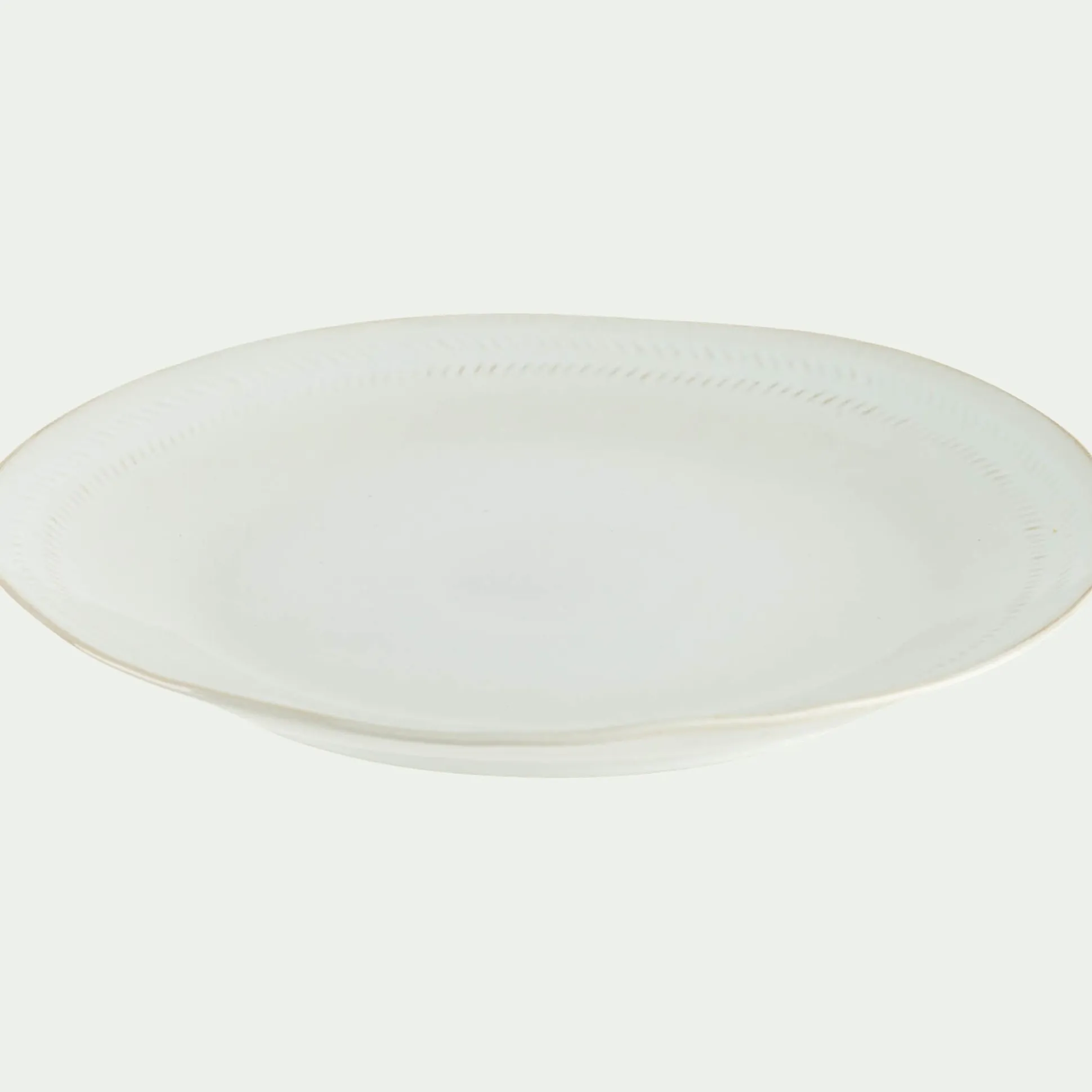 Assiette plate en grès avec liseré beige D28cm - blanc ventoux