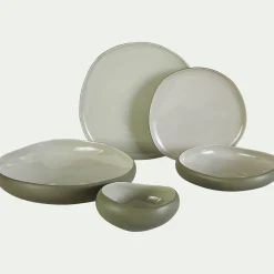 Assiette plate en grès D27cm - vert olivier