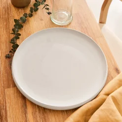 Assiette plate en grès moucheté D26,5cm - blanc