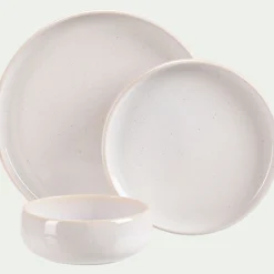 Assiette plate en grès moucheté D26,5cm - blanc
