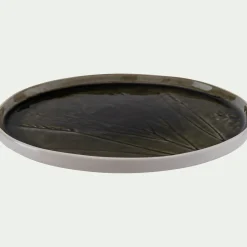 Assiette plate impressions végétales en grès D26cm - vert avocado