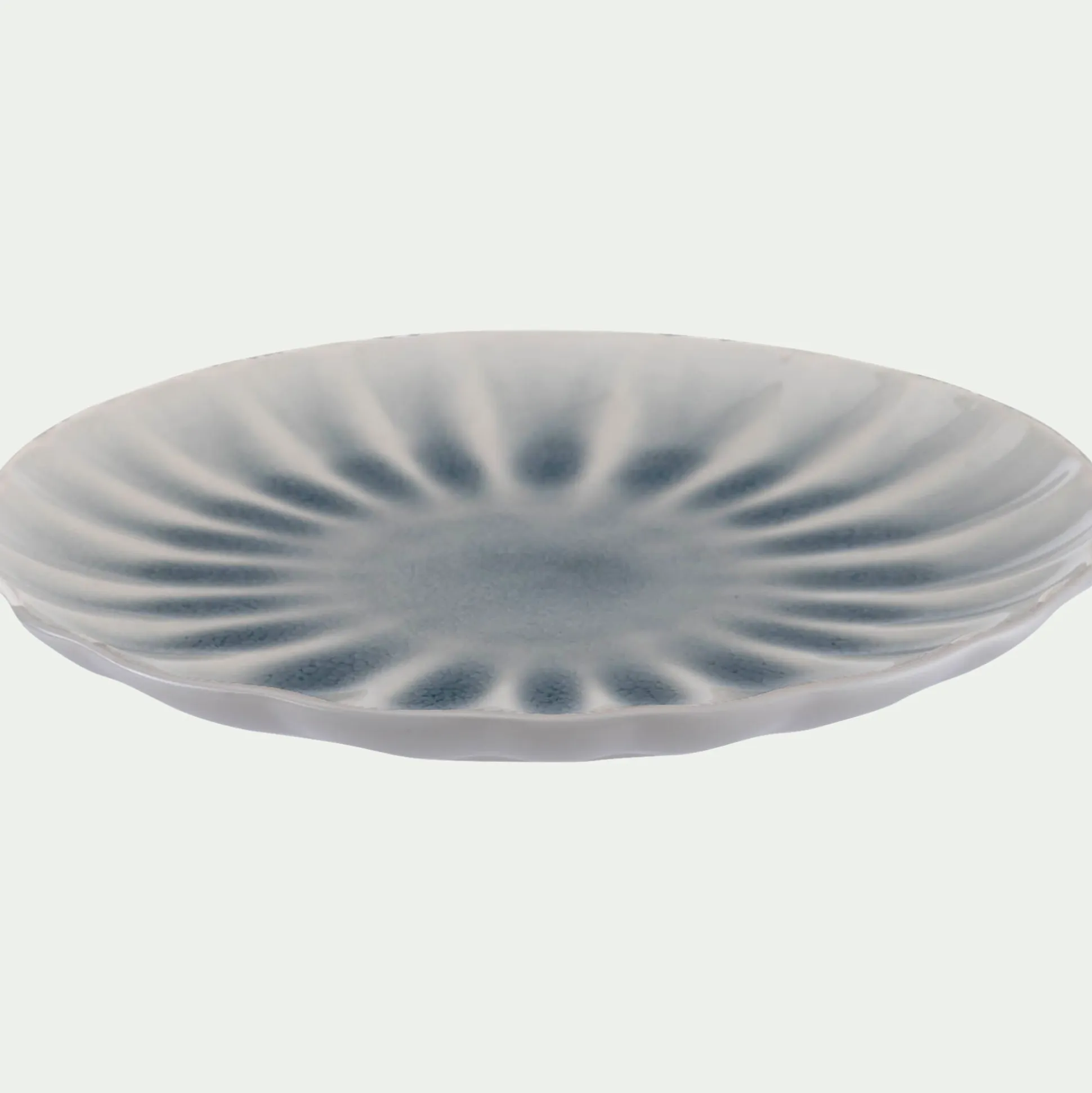 Assiette plate ondulée en grès D26,5cm - bleu