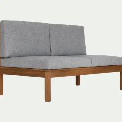 Banquette de jardin en acacia et coussin - gris (2 places)