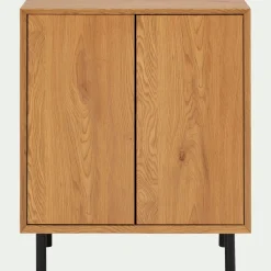 Bibliothèque 2 cases avec portes en bois L70xl36xH70cm - bois clair