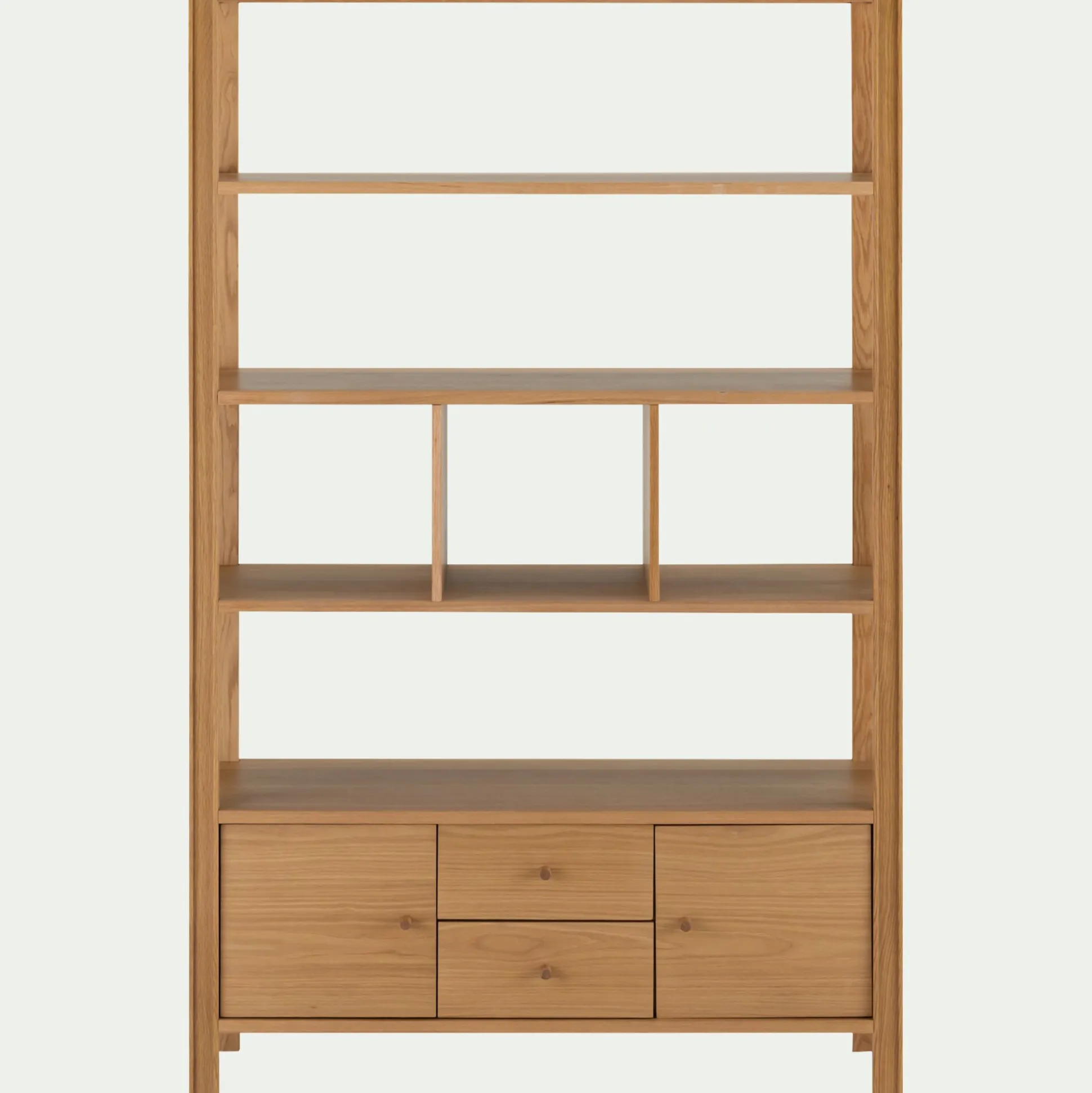 Bibliothèque en chêne avec 2 tiroirs et 2 placards - bois clair