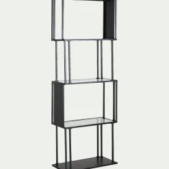 Bibliothèque en verre et métal - noir L60xP30xH170cm
