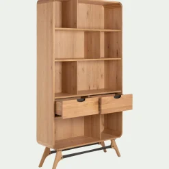 Bibliothèque plaquée chêne et piètement chêne massif H200xL110cm- bois clair