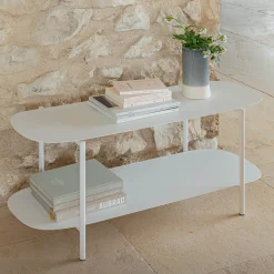 Bibliothèque 2 tablettes en acier - blanc L100,50xH46cm