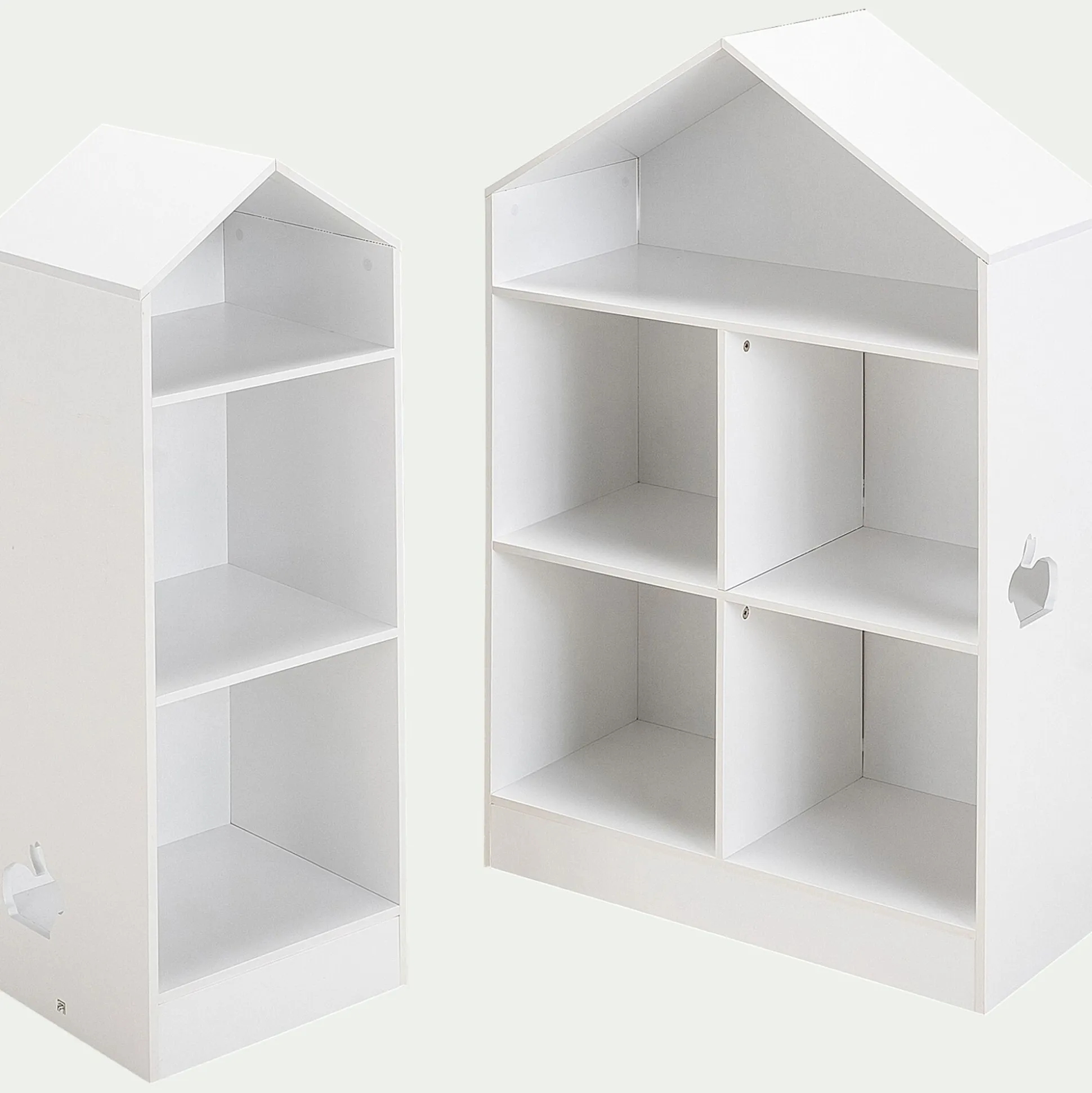 Bibliothèque 2 étagères forme maison pour chambre enfant - blanc