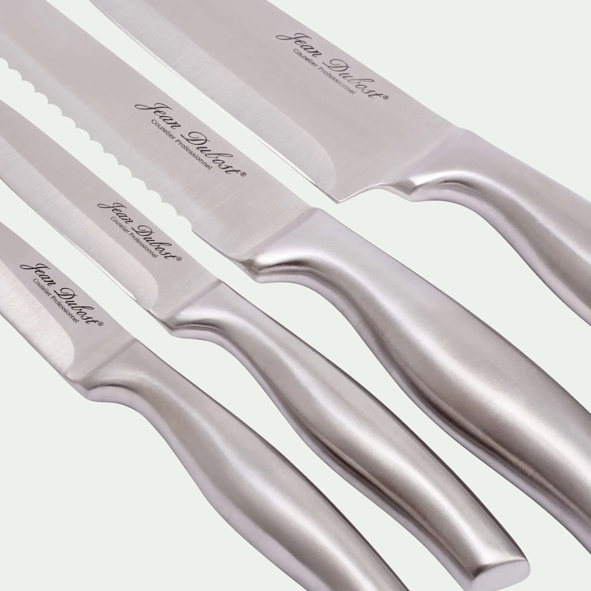 Bloc 4 couteaux de cuisine en inox avec support en hévéa - naturel