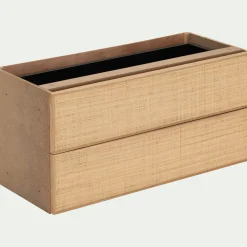 Bloc de 2 grands tiroirs en chêne et raphia L82cm - bois clair