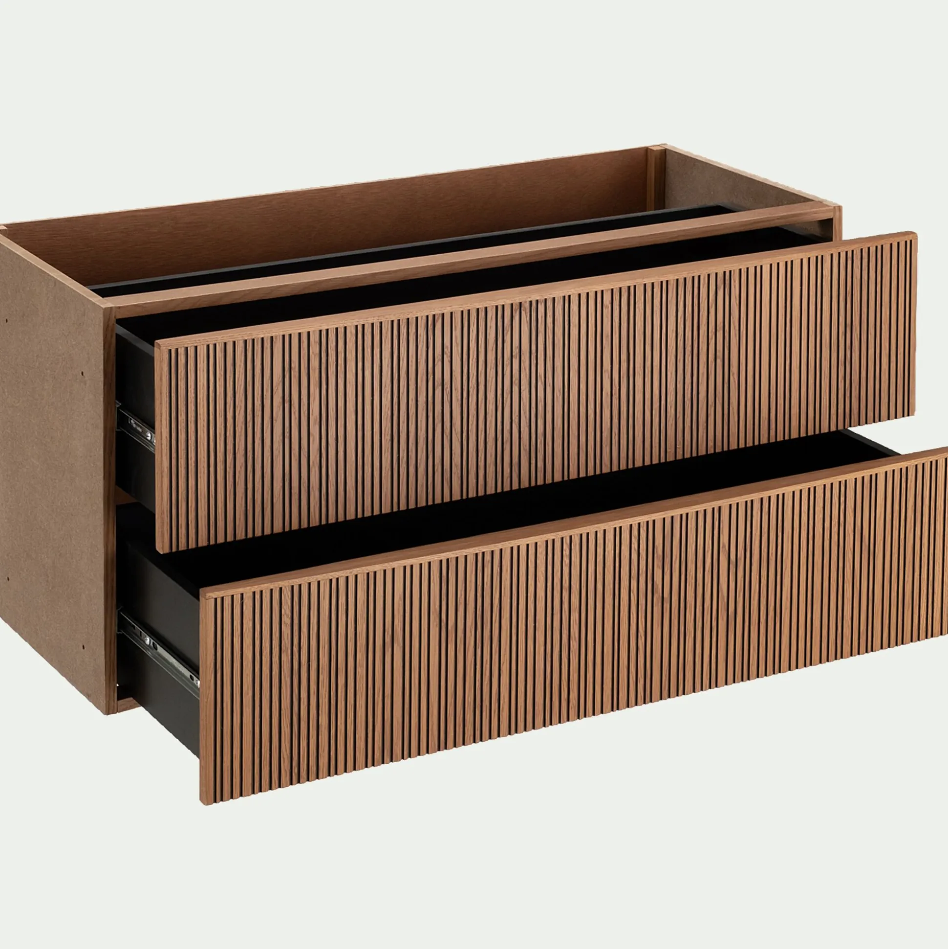 Bloc de 2 grands tiroirs en chêne strié L82cm - bois foncé