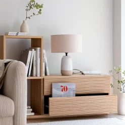 Bloc de 2 grands tiroirs en chêne strié L82cm - bois clair