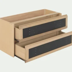 Bloc de 2 grands tiroirs en placage chêne et acier L82cm - noir