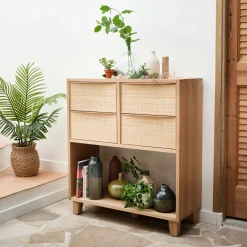 Bloc de 2 tiroirs en chêne et raphia L40cm - bois clair